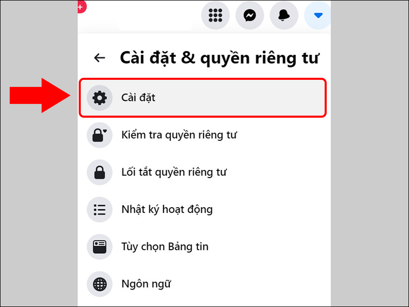 Click chọn cài đặt 